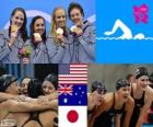 Подиум, плавание женщин 4 × 100 метров комбинированная эстафета, Соединенные Штаты, Австралия и Япония, Лондон 2012